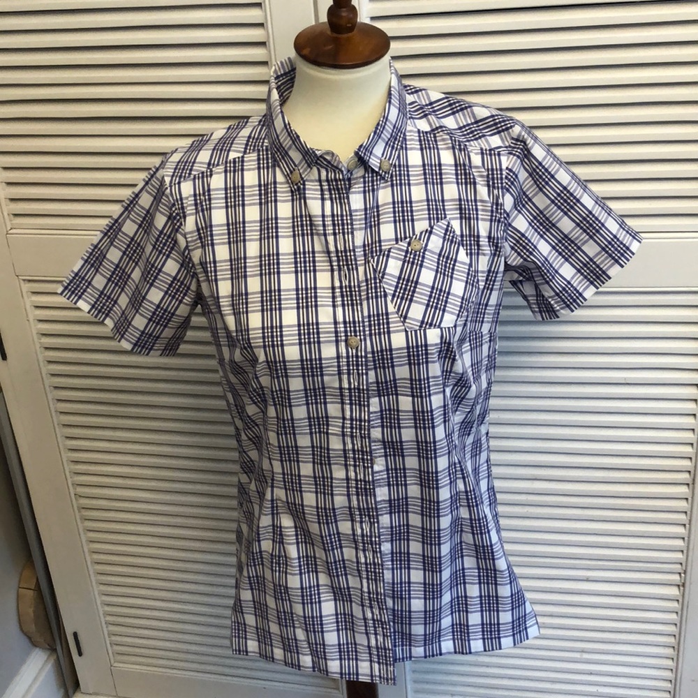 EMS Womens Short Sleeved Button Up Plaid Shirt